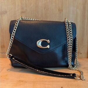Coach Black Leather Crossbody Bag with Gold Chain